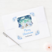 Northern Lights Arctic Animals Merry Christmas Vierkante Sticker (Envelop)