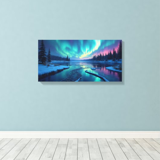 Northern Lights Aurora Borealis Canvas Afdruk (Insitu (Houten vloer))