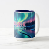 Northern Lights Aurora Borealis Tweekleurige Koffiemok (Voorkant rechts)