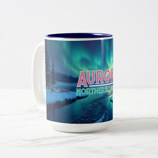 Northern Lights Aurora Borealis Tweekleurige Koffiemok (Voorkant links)