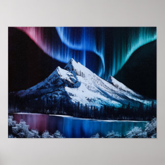 Northern Lights Bob Ross - geïnspireerd landschap Poster