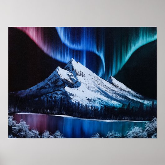 Northern Lights Bob Ross - geïnspireerd landschap Poster (Voorkant)