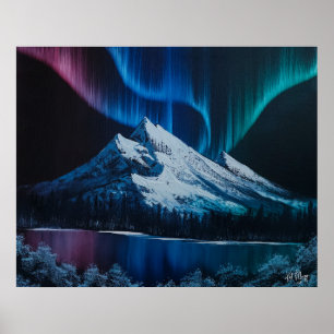 Northern Lights Bob Ross - geïnspireerd landschap Poster