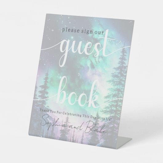 Northern Lights Bruiloft Gast Boek Pedestal Sign Reclamebord Met Voetstuk (Voorkant)