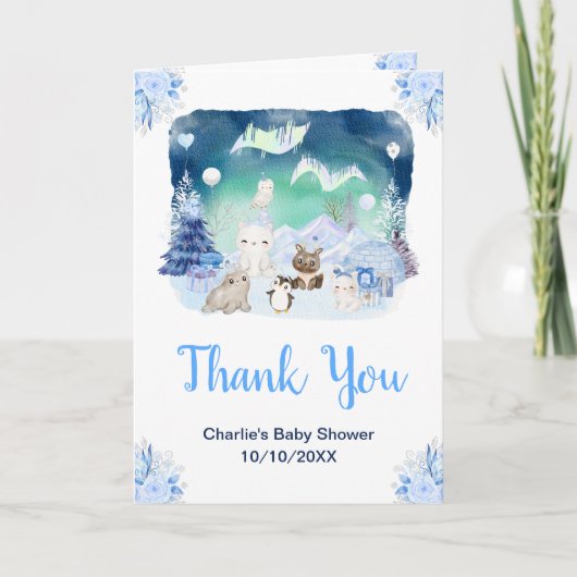 Northern Lights Dieren Baby shower Dank u Bedankkaart (Voorkant)