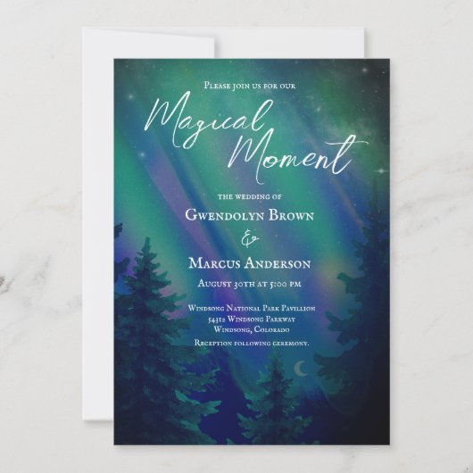 Northern Lights Forest  QR Code Wedding Kaart (Voorkant)