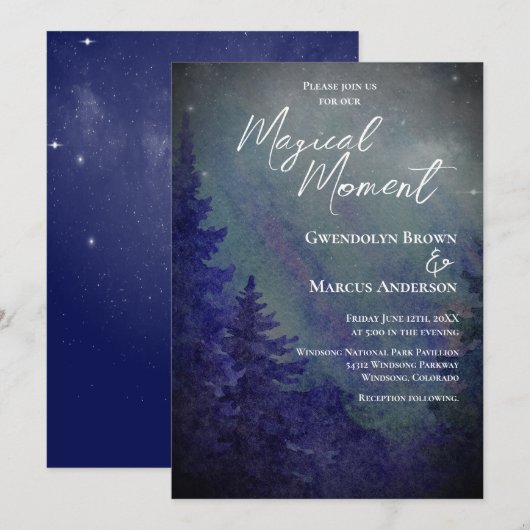 Northern Lights Forrest Magical Moment Wedding Kaart (Voorkant / Achterkant)