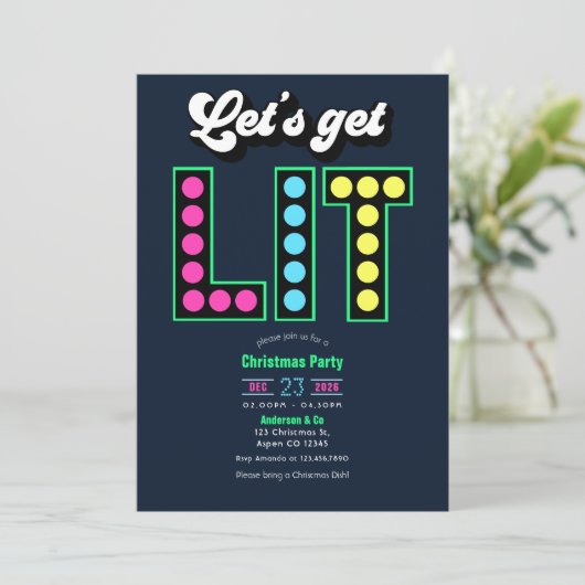 Northern Lights Lets Get Lit Retro Christmas Party Kaart (Staand voorkant)