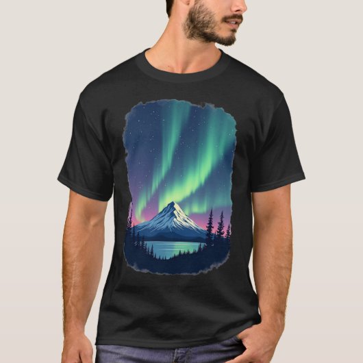 Northern Lights Mountain Aurora Borealis T-shirt (Voorkant)