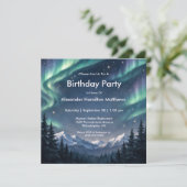 Northern Lights Mountain Forest Birthday  Kaart (Staand voorkant)