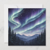 Northern Lights Mountain Forest Birthday  Kaart (Achterkant)