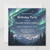 Northern Lights Mountain Forest Birthday  Kaart (Voorkant)