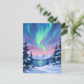 Northern Lights | Mountains Winter Watercolor Briefkaart (Staand voorkant)