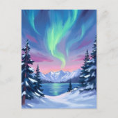 Northern Lights | Mountains Winter Watercolor Briefkaart (Voorkant)