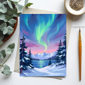Northern Lights | Mountains Winter Watercolor Briefkaart