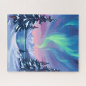 Northern Lights | Mountains Winter Watercolor Legpuzzel (Horizontaal)