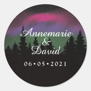 Northern Lights Mountaintop Sterren Wedding Favori Ronde Sticker