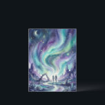 Northern Lights Night Sky Romantic Landscape Briefkaart<br><div class="desc">Celebrate love under the stars with this enchanting Celestial Aurora Borealis wedding design featuring a romantic watercolor night landscape. A couple walks hand in hand along a glowing river beneath a breathtaking sky filled with northern lights, constellations, planets, and shimmering stars. Surrounded by mystical mountains and crystals, the magical scene...</div>