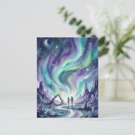 Northern Lights Night Sky Romantic Landscape Briefkaart (Staand voorkant)