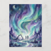 Northern Lights Night Sky Romantic Landscape Briefkaart (Voorkant)