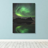 Northern Lights Vestrahorn Beach Hofn, Iceland Canvas Afdruk (Insitu (Houten vloer))