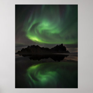 Northern Lights Vestrahorn Beach Hofn, Iceland Poster