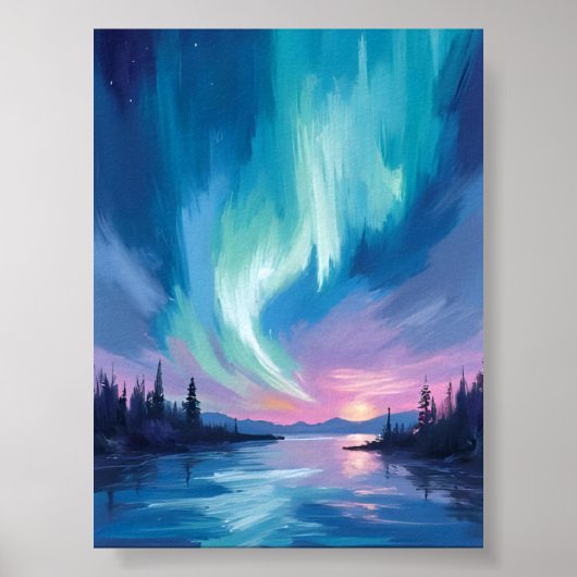 Northern Lights Winter Watercolor Poster (Voorkant)