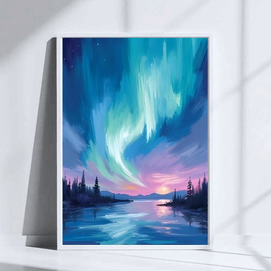 Northern Lights Winter Watercolor Poster