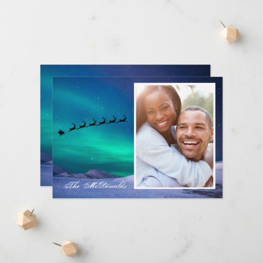 Northern Lights with Santa and Sleigh your photo Aankondiging (Voorkant / Achterkant in situ)