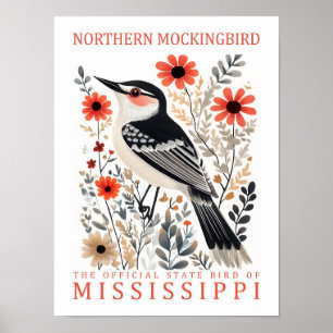 Northern Mockingbird Vogel van Mississippi Reizen Poster