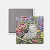 Northern Mockingbird with Flowers Magneet (Voorkant / Achterkant)