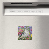 Northern Mockingbird with Flowers Magneet (Insitu (Vaatwasser))