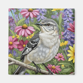 Northern Mockingbird with Flowers Magneet