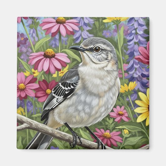 Northern Mockingbird with Flowers Magneet (Voorkant)