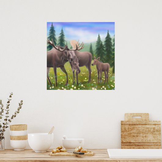 Northern Moose Family Poster (Keuken)