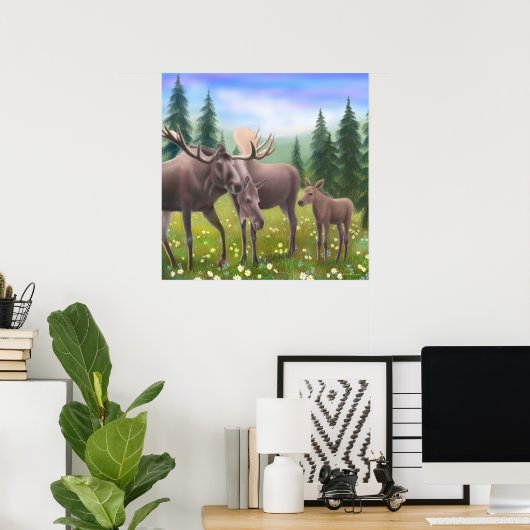 Northern Moose Family Poster (Thuiskantoor)