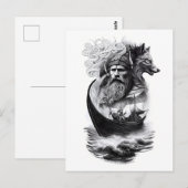 northern mythology Odin Fenriswolf and viking ship Briefkaart (Voorkant / Achterkant)