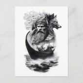 northern mythology Odin Fenriswolf and viking ship Briefkaart (Voorkant)