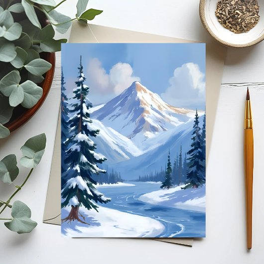 Northern Peaks | Winter Mountain Landscape Painted Briefkaart