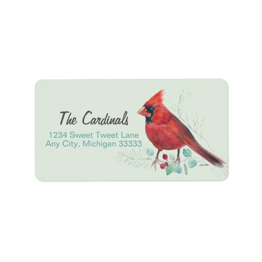 Northern Red Cardinal Waterverf Art Etiket (Voorkant)