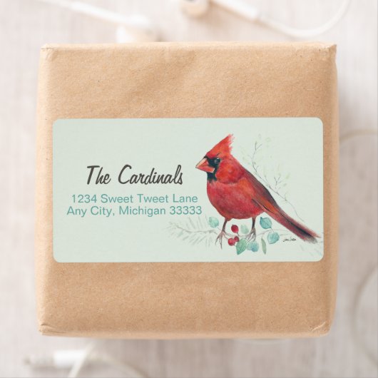 Northern Red Cardinal Waterverf Art Etiket (Insitu)