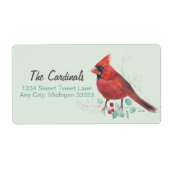 Northern Red Cardinal Waterverf Art Etiket (Voorkant)