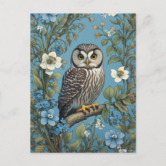 Northern Saw-Whet Owl William Morris Inspired Briefkaart (Voorkant)