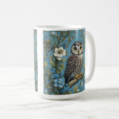 Northern Saw-Whet Owl William Morris Inspired Koffiemok (Voorkant rechts)