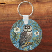 Northern Saw-Whet Owl William Morris Inspired Sleutelhanger (Voorkant)