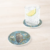 Northern Saw-Whet Owl William Morris Inspired Zandsteen Onderzetter (Zijkant)