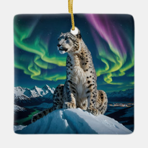 “Northern Sky Wanderer” – Sneeuwluipaard Portret Keramisch Ornament