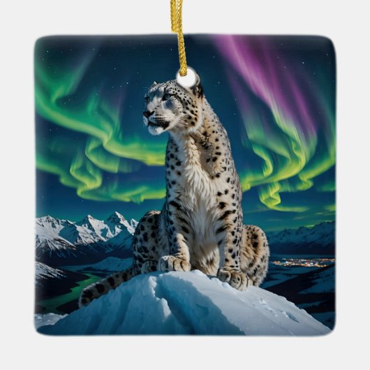 “Northern Sky Wanderer” – Sneeuwluipaard Portret Keramisch Ornament (Voorkant)