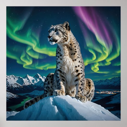 “ Northern Sky Wanderer ” – Sneeuwluipaard Portret Poster (Voorkant)
