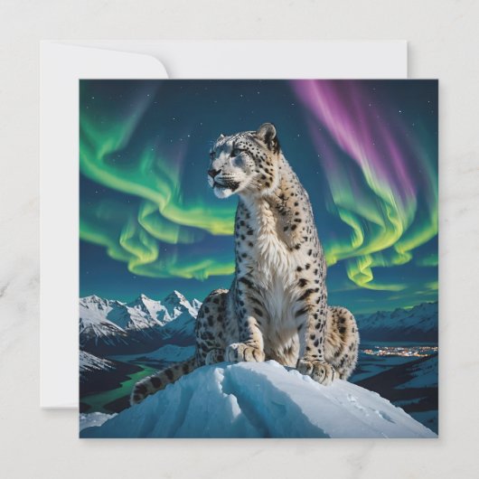 “Northern Sky Wanderer” – Snow Leopard Portrait Feestdagenkaart (Voorkant)